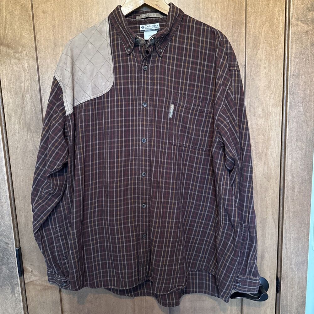 Columbia River Lodge Shooting Shirt Western Plaid Flannel Padded Shoulder 2XL